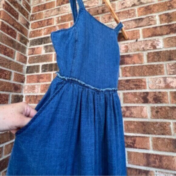 Aritzia  * Wilfred Midi  Pinafore Linen Dress   Blue Moroccan EUC - Picture 4 of 14